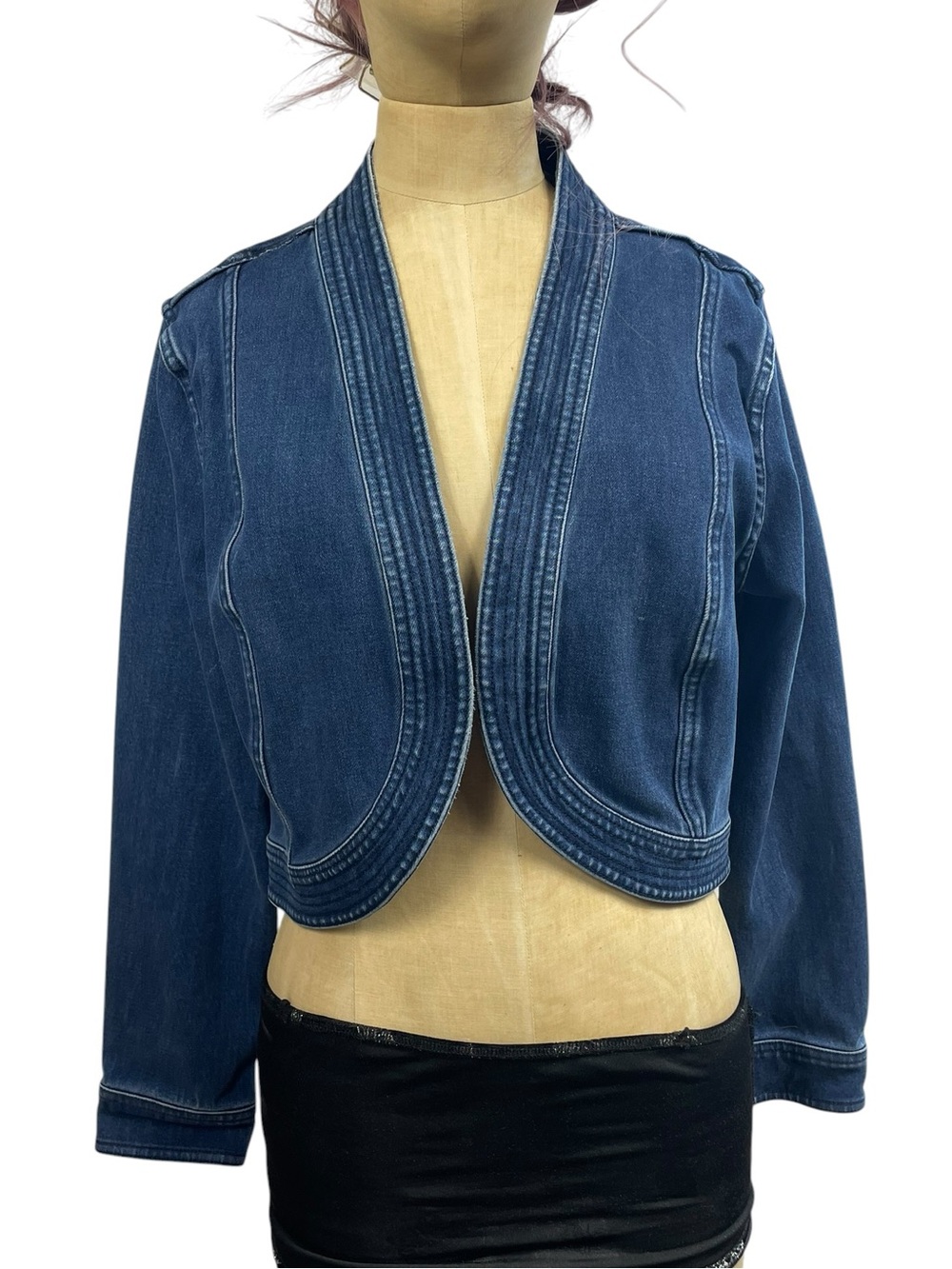 Soft Surroundings Stretchy Denim Crop Jacket Bolero Shrug Blue Sz L